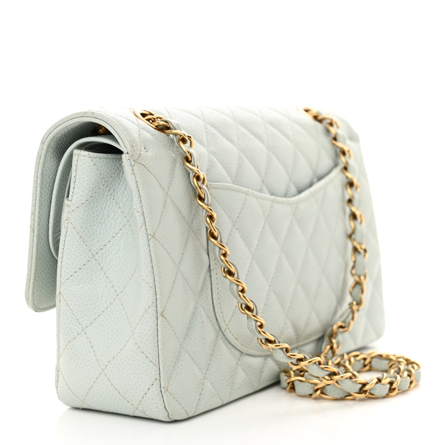 Caviar Quilted Medium Double Flap Light Blue