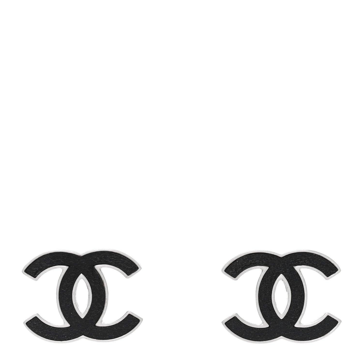 Chanel Lambskin CC Earrings Black Silver 1 of 4