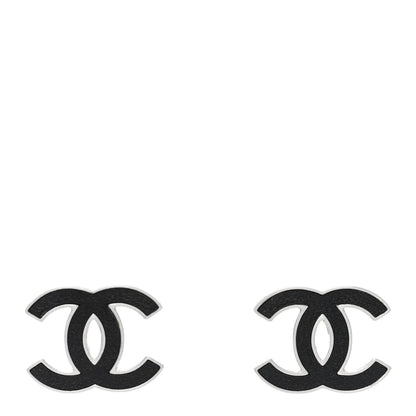 Chanel Lambskin CC Earrings Black Silver 1 of 4