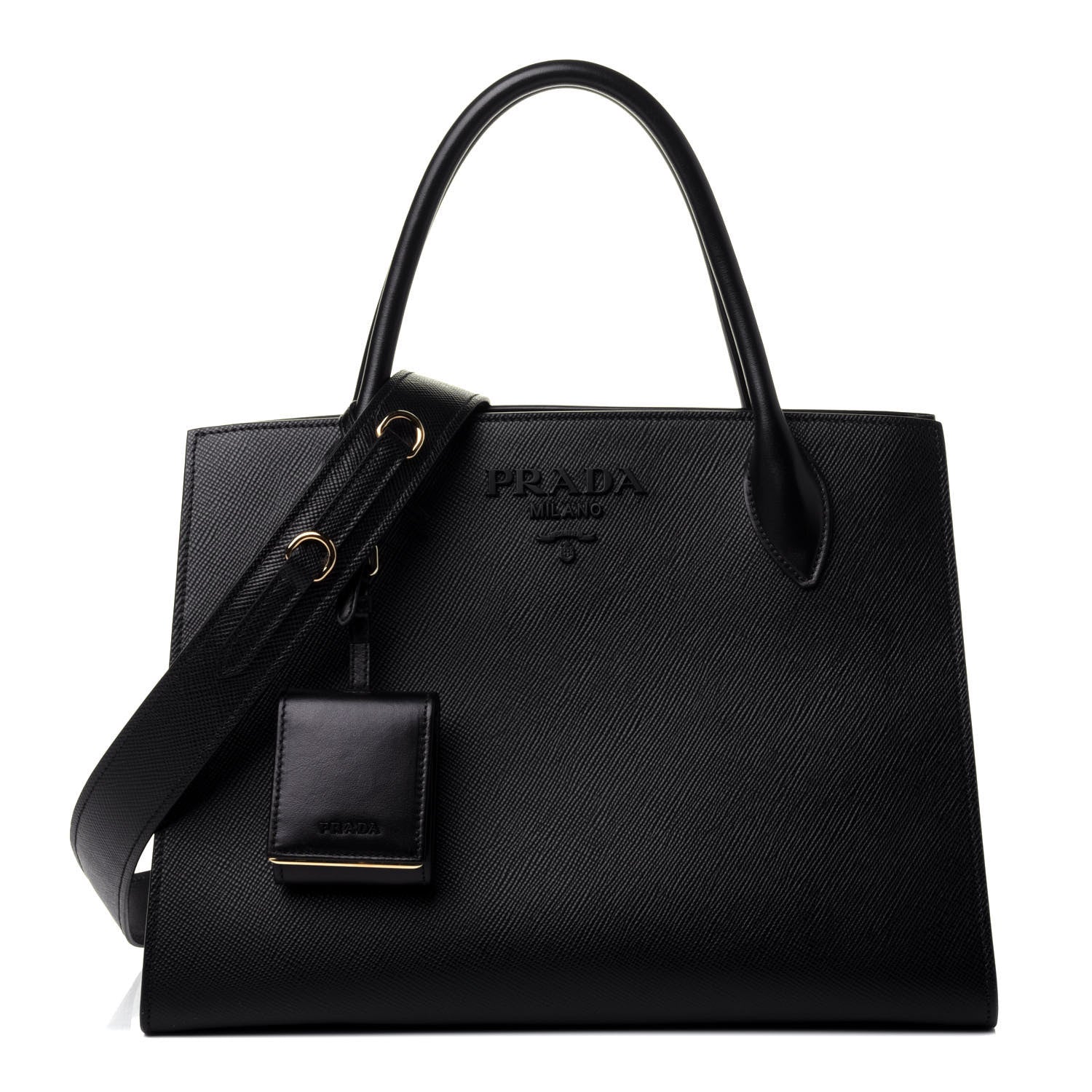 Prada Saffiano Cuir Calfskin Medium Monochrome Top Handle Tote Black 1 of 4