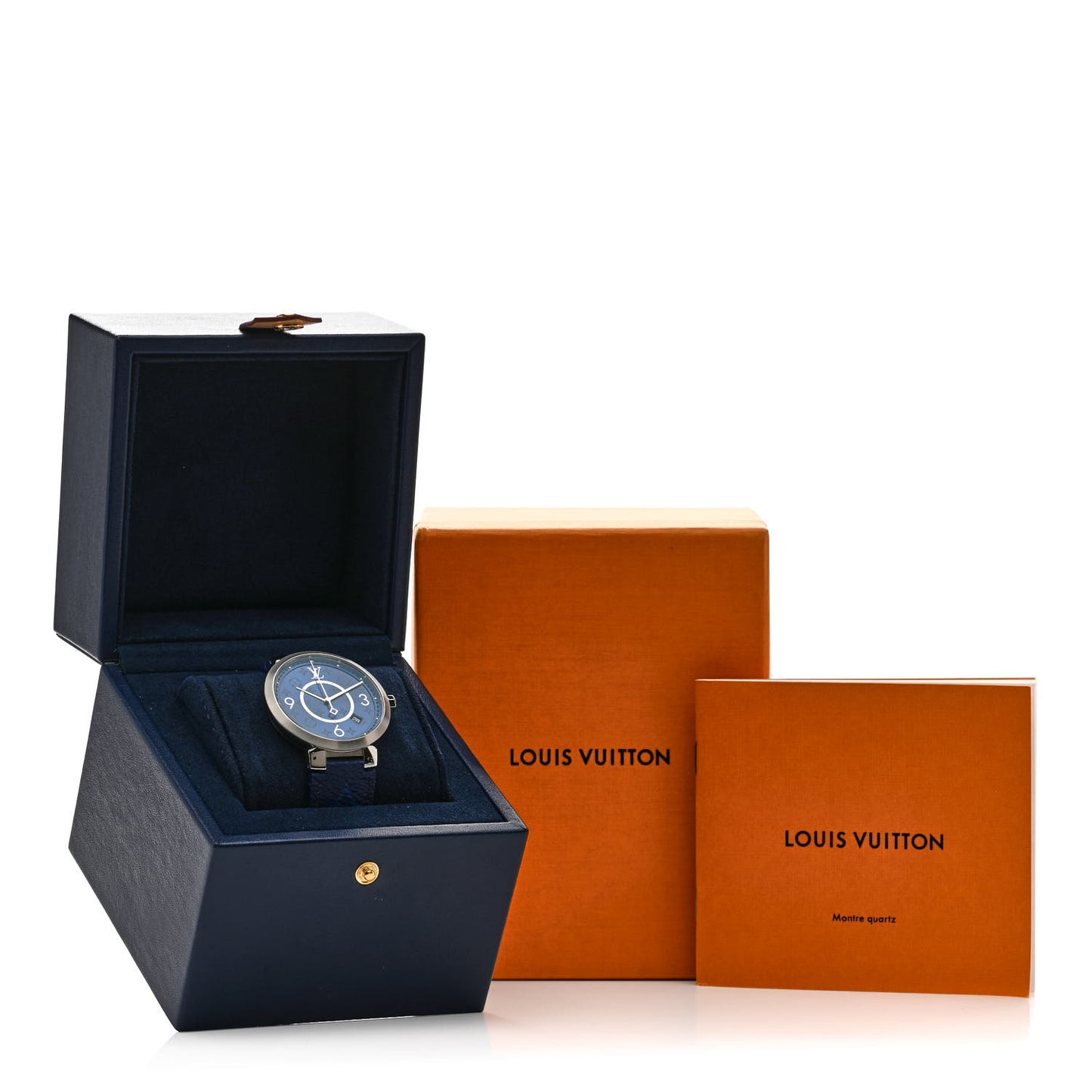 Stainless Steel Monogram 38mm Tambour Slim Quartz Watch Blue