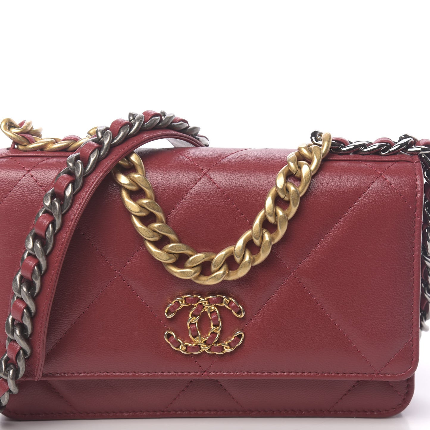 Goatskin Quilted 19 Wallet On Chain WOC Red