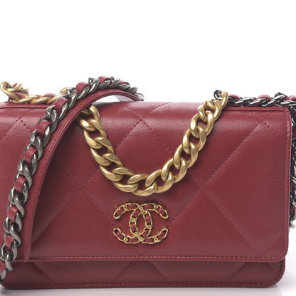 Chanel Goatskin Quilted 19 Wallet On Chain WOC Red 12 of 13