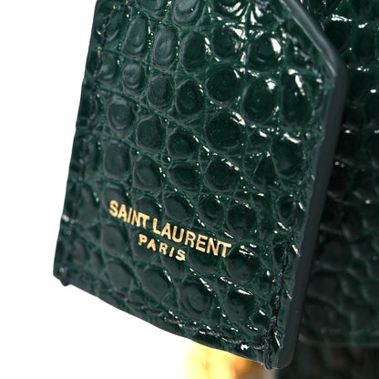 Saint Laurent Calfskin Crocodile Embossed Medium Monogram Sunset Dark Green 8 of 12