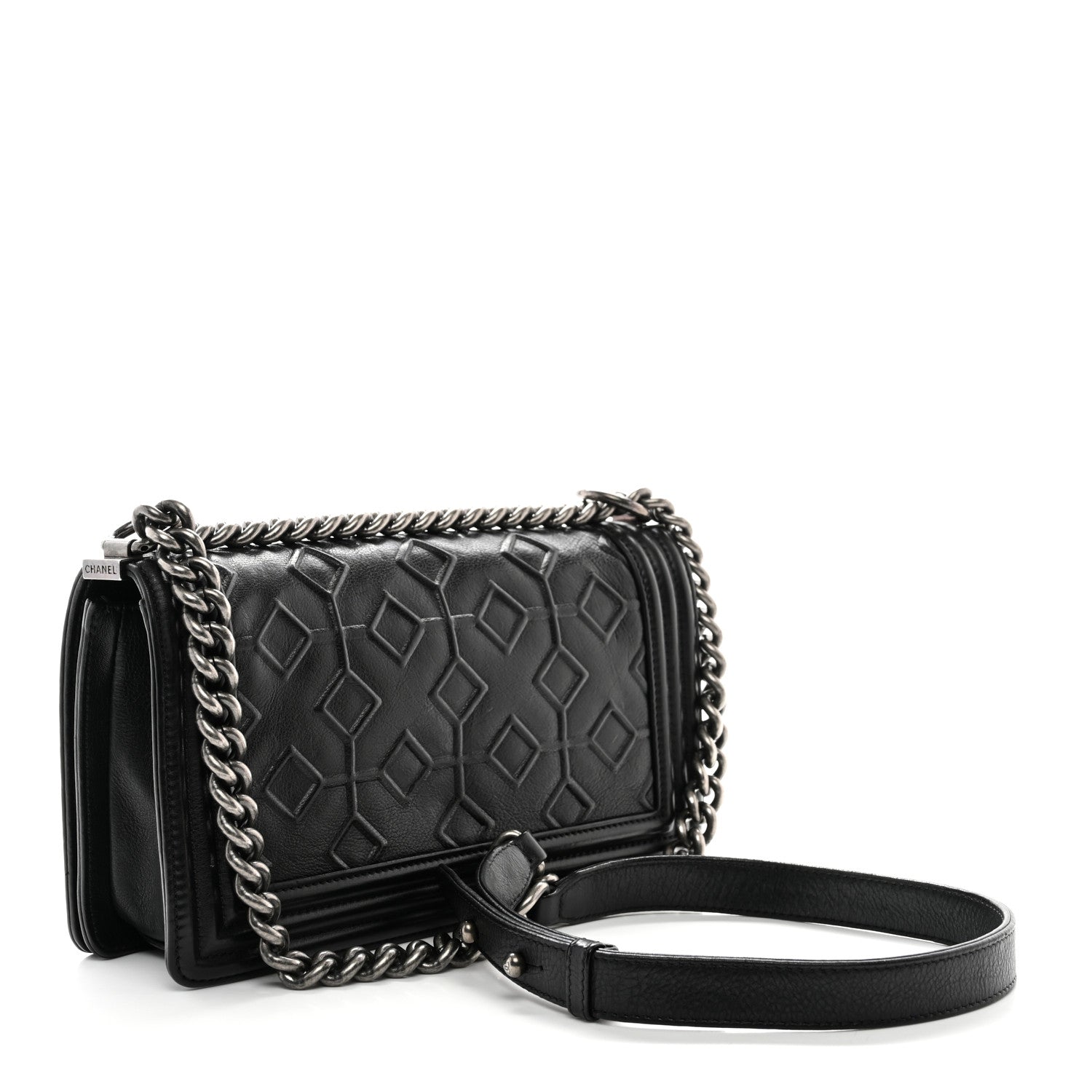 Chanel Calfskin Crystal Embossed Medium Boy Flap Black 3 of 12