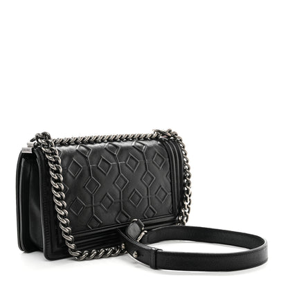 Chanel Calfskin Crystal Embossed Medium Boy Flap Black 3 of 12