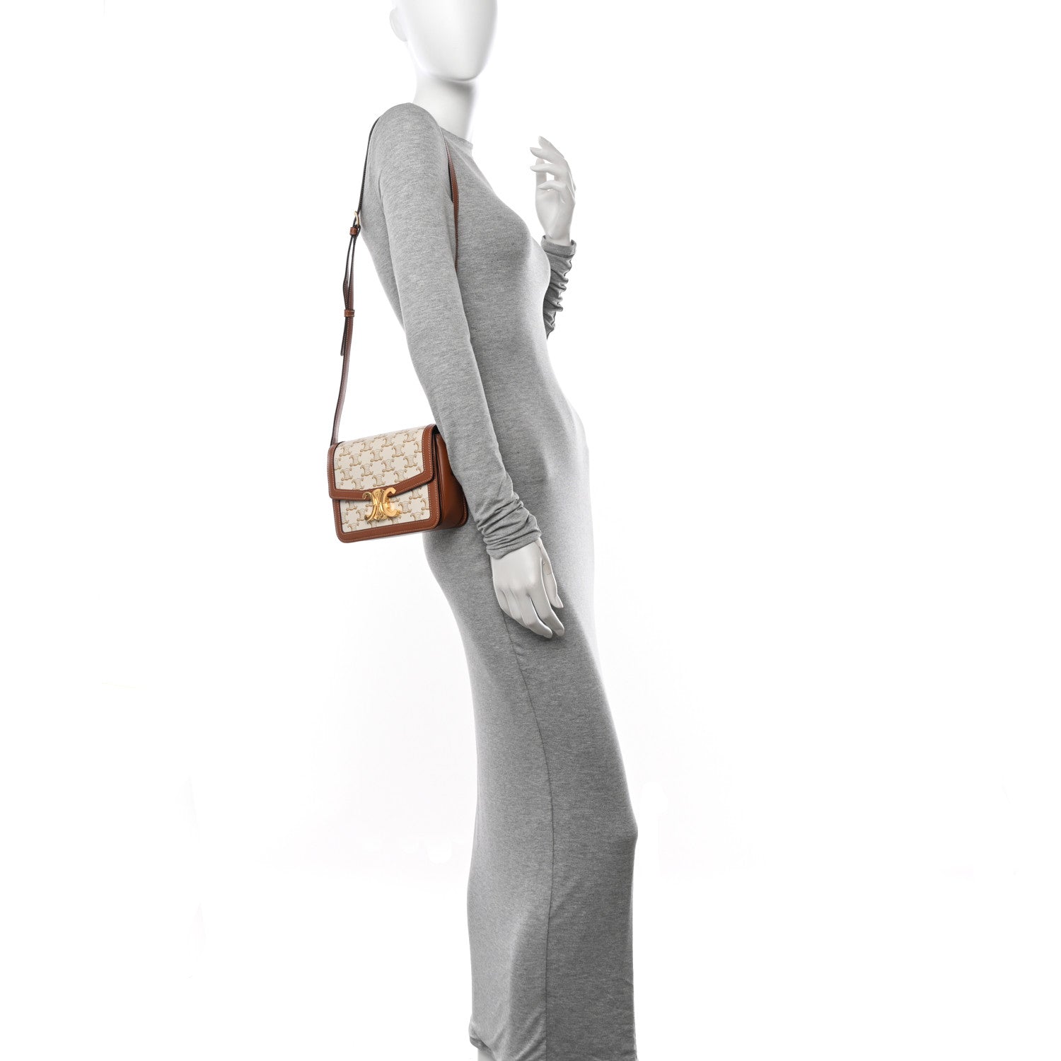 Celine Calfskin Triomphe Canvas Teen Triomphe Bag White 2 of 13