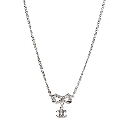 Chanel Crystal CC Bow Necklace Silver 1 of 5