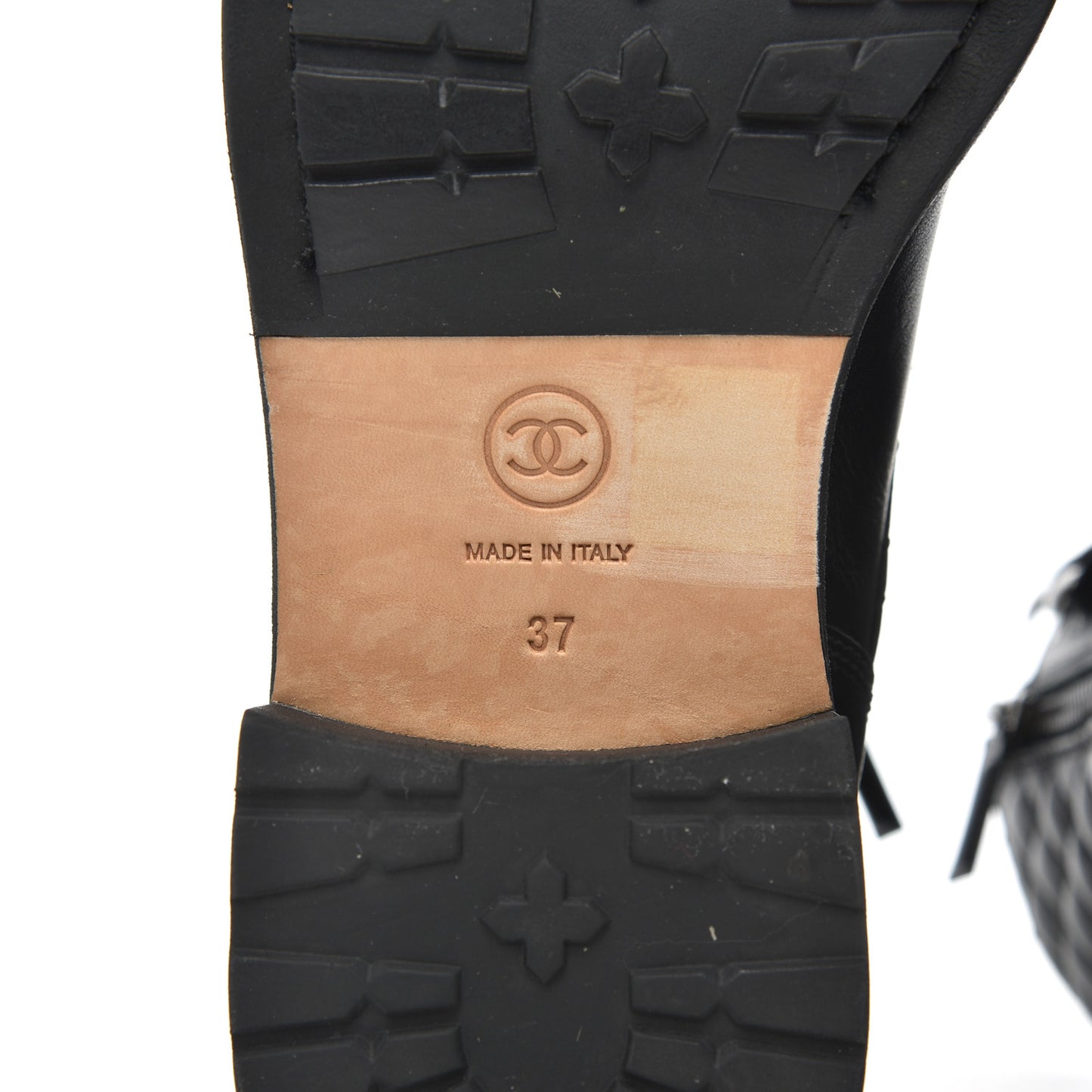 Calfskin Quilted Lace Up Combat Boots 37 Black