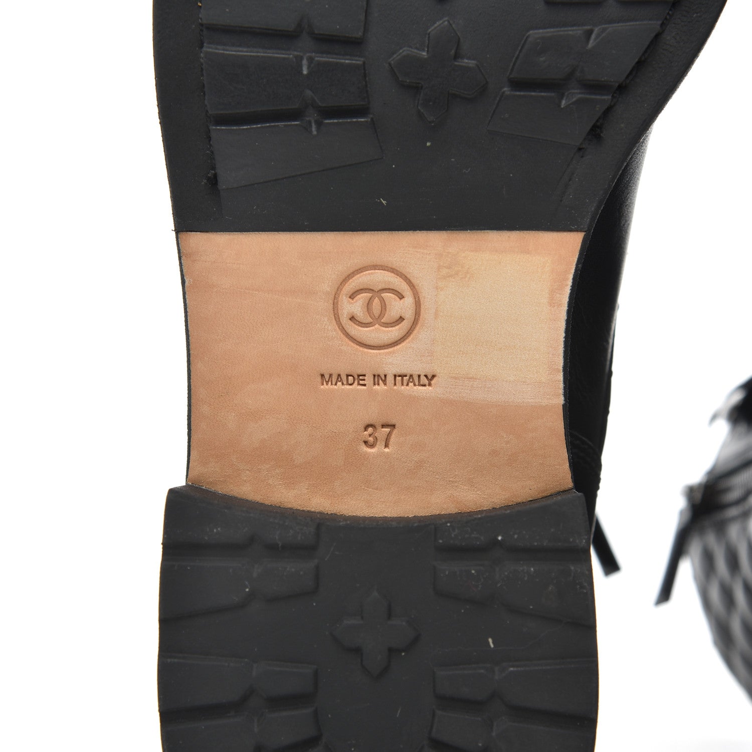 Chanel Calfskin Quilted Lace Up Combat Boots 37 Black 6 of 26