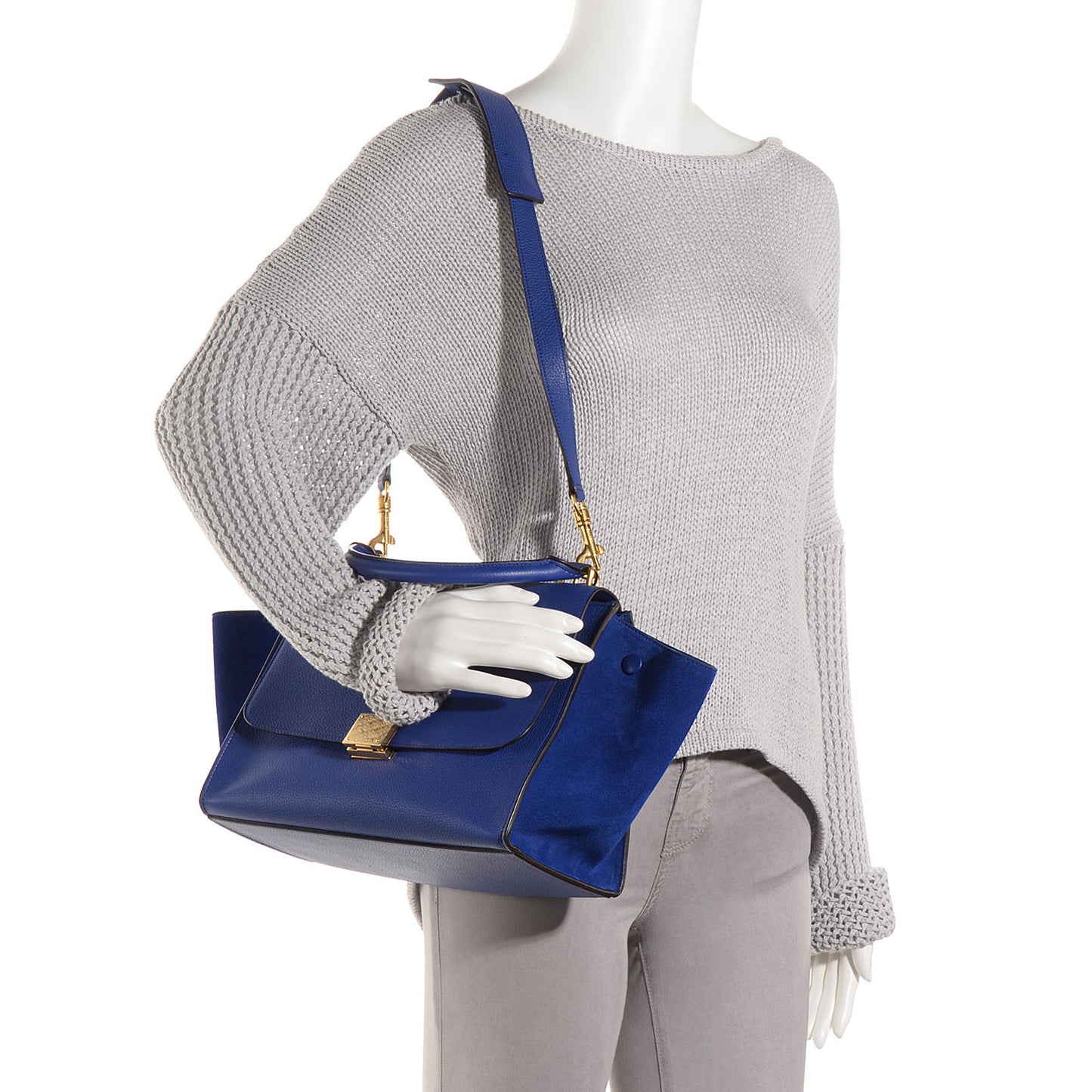 Drummed Leather Suede Small Trapeze Indigo