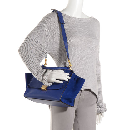 Celine Drummed Leather Suede Small Trapeze Indigo 2 of 10