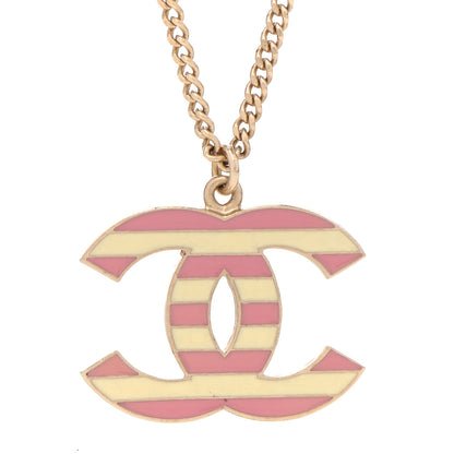 Chanel Enamel Striped CC Necklace Gold Ivory Pink 4 of 7