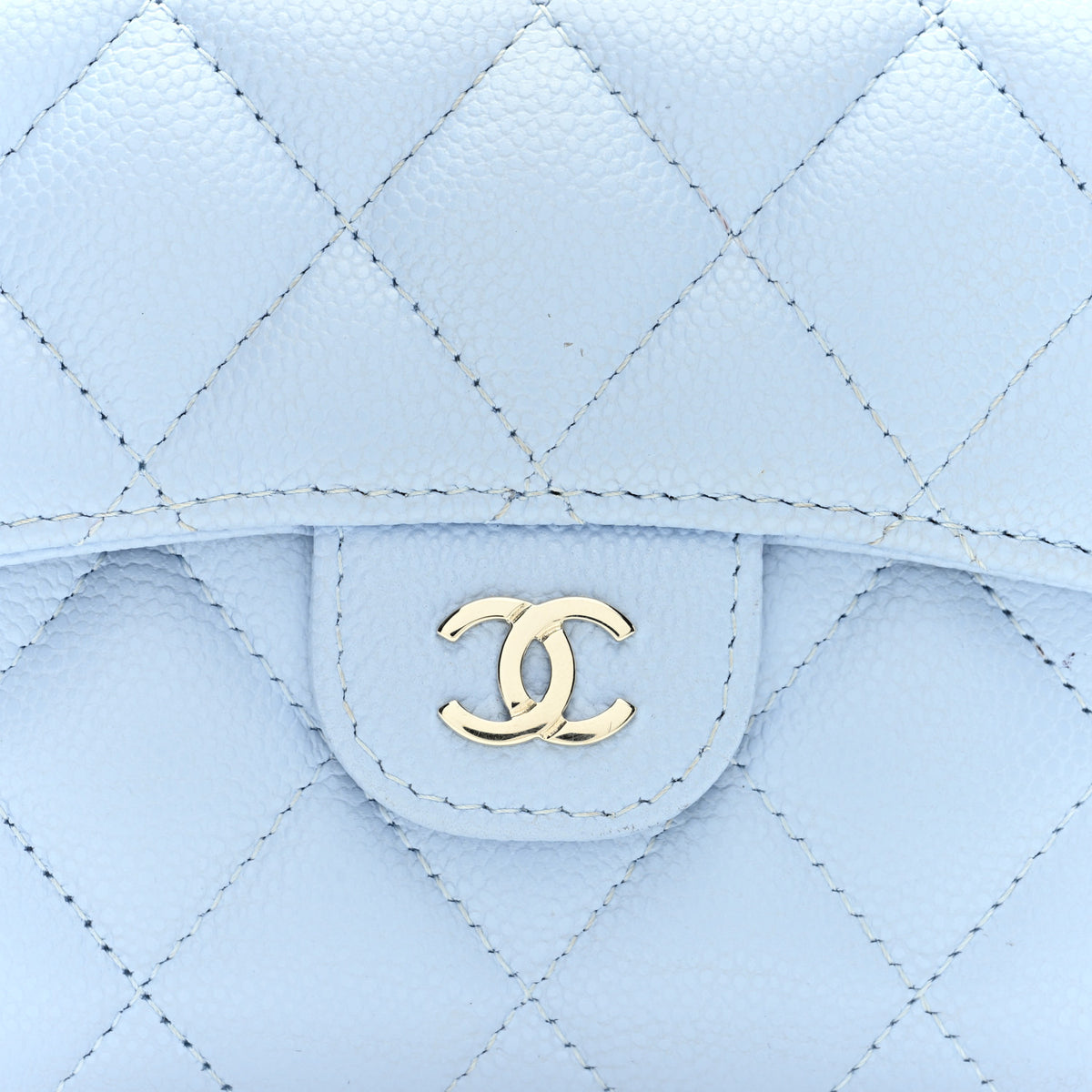 Caviar Quilted Compact Flap Wallet Light Blue