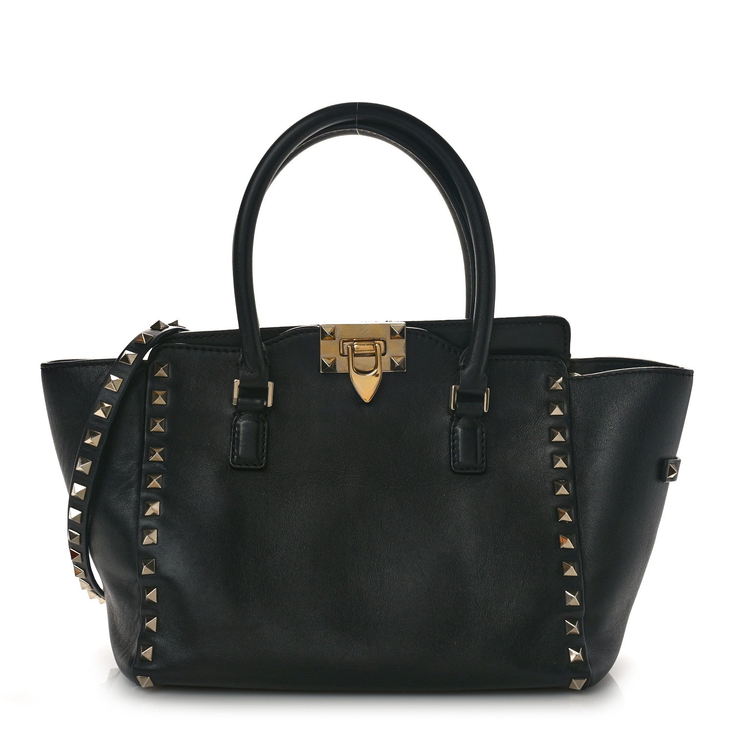 Valentino Garavani Vitello Small Rockstud Double Handle Tote Black 1 of 9