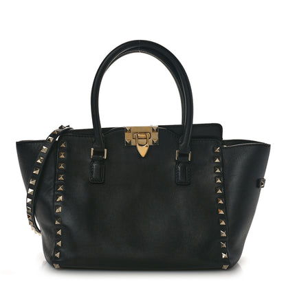 Valentino Garavani Vitello Small Rockstud Double Handle Tote Black 1 of 9