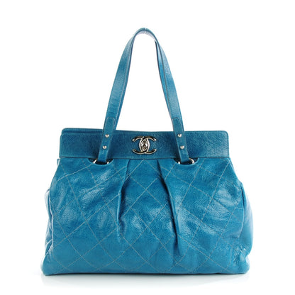 Chanel Glazed Calfskin Large On The Road Frame Tote Blue 1 of 10