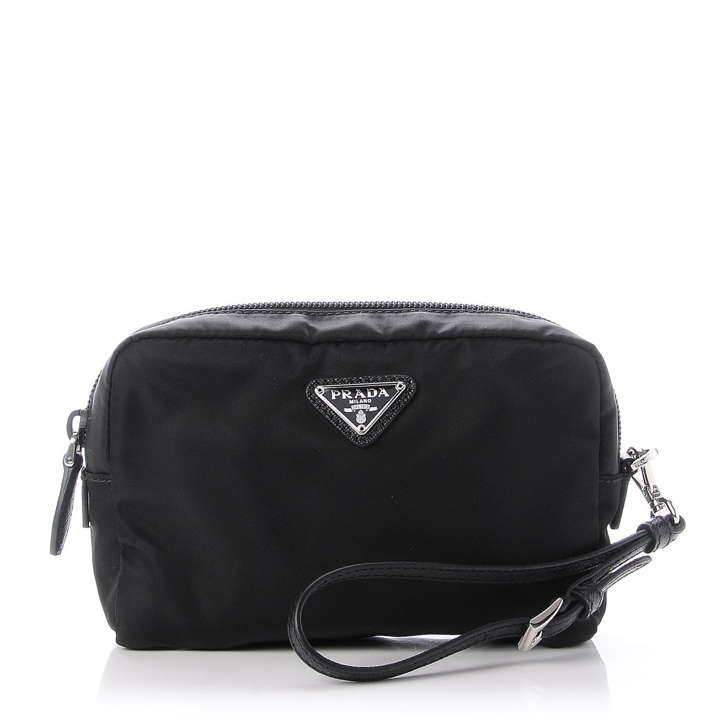 Tessuto Nylon Vela Saffiano Necessaire Wristlet Pouch Black
