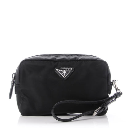 Prada Tessuto Nylon Vela Saffiano Necessaire Wristlet Pouch Black 1 of 7