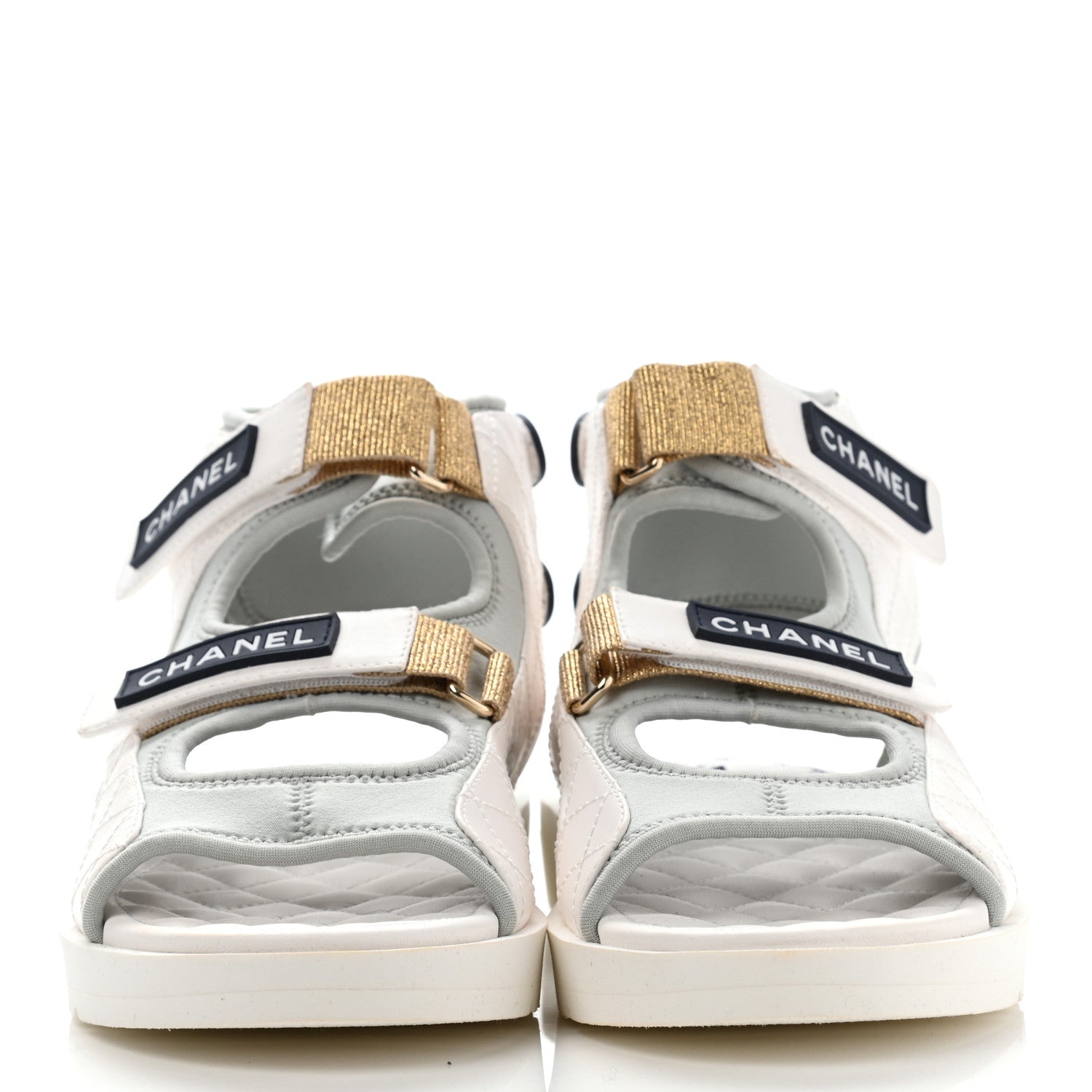 Chanel Goatskin Fabric Gladiator Sandals 40 White Light Grey Navy Blue 2 of 11