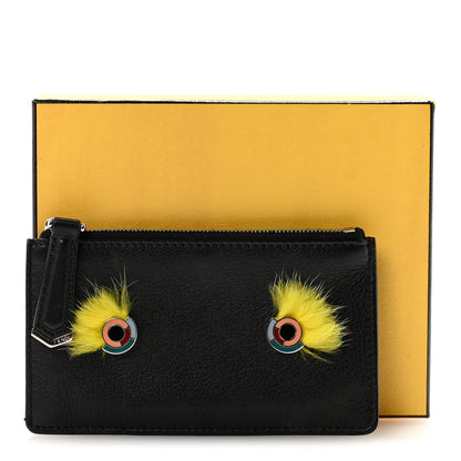 Fendi Vitello Dolce Mink Fur Hypnoteyes Zip Card Holder Black Yellow 7 of 7