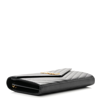 Saint Laurent Grain De Poudre Matelasse Chevron Monogram Chain Wallet Black 4 of 18
