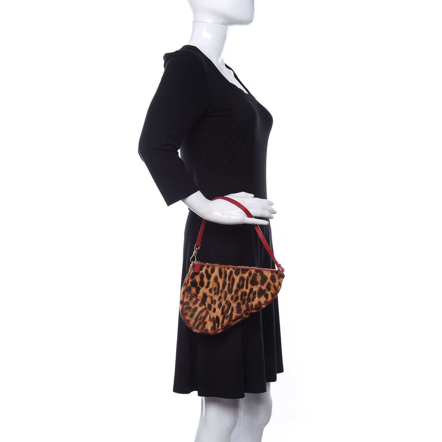 Christian Dior Pony Hair Leopard Mini Saddle Bag Red 2 of 10