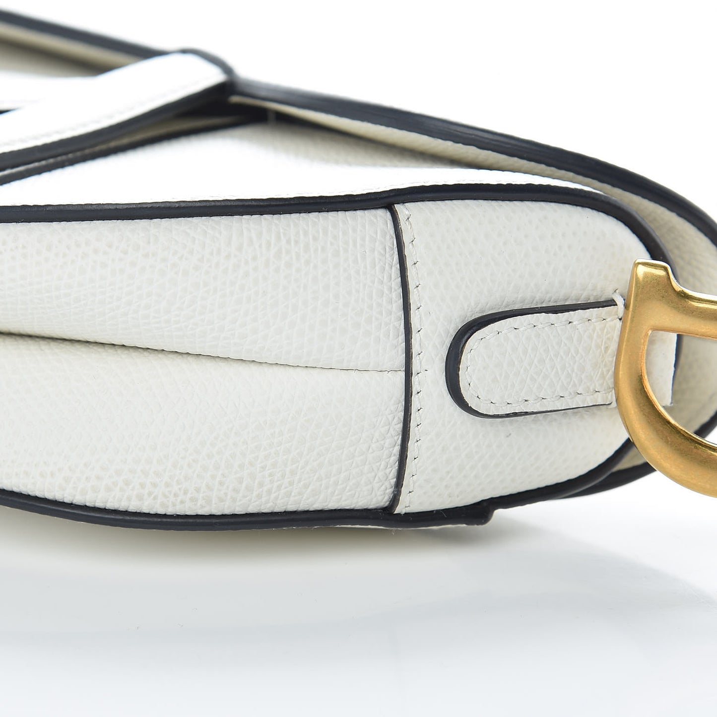 Grained Calfskin Mini Saddle Bag White