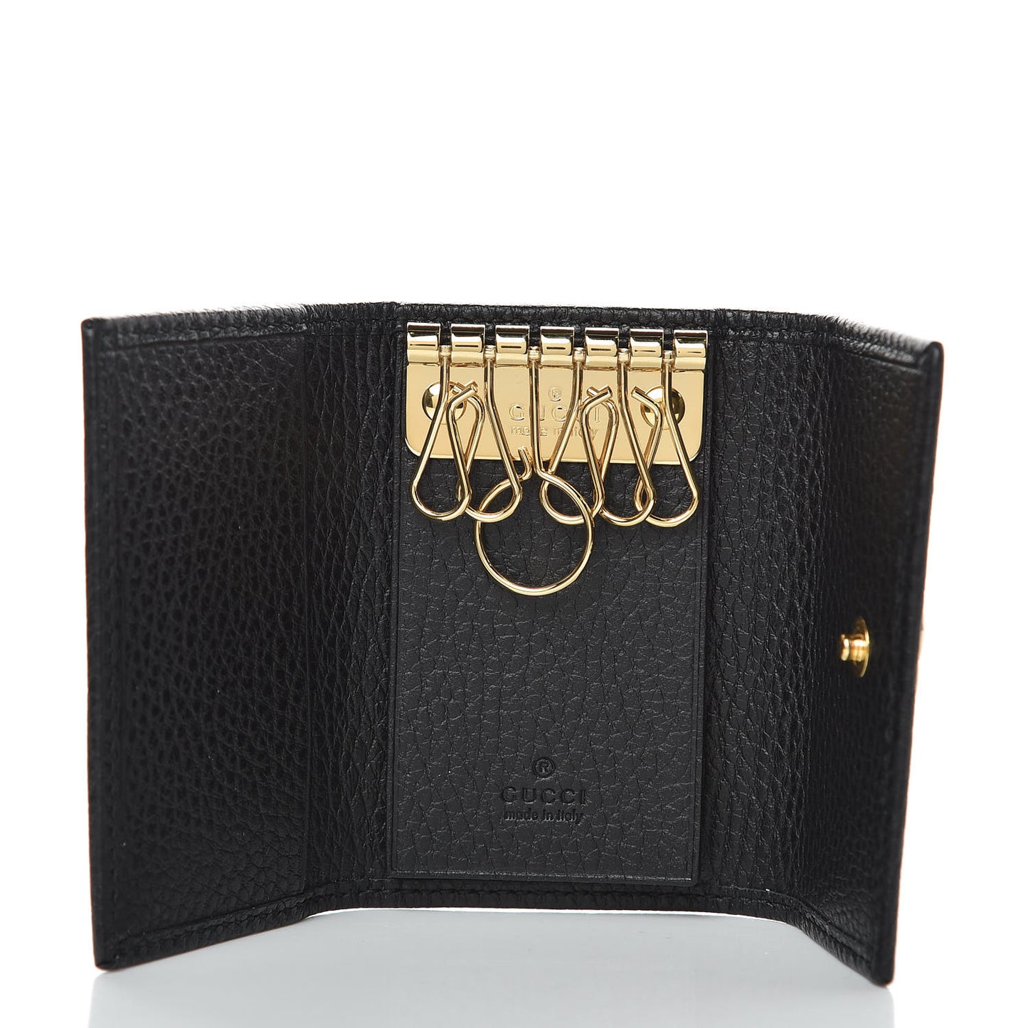 Pebbled Calfskin GG Marmont 6 Key Holder Black