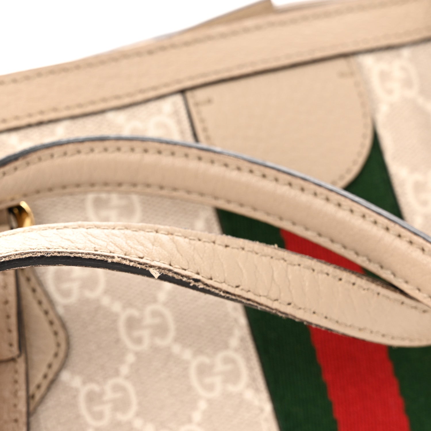 Gucci GG Supreme Monogram Textured Dollar Calfskin Web Medium Ophidia Shopping Tote Beige Mystic White Oatmeal 13 of 14