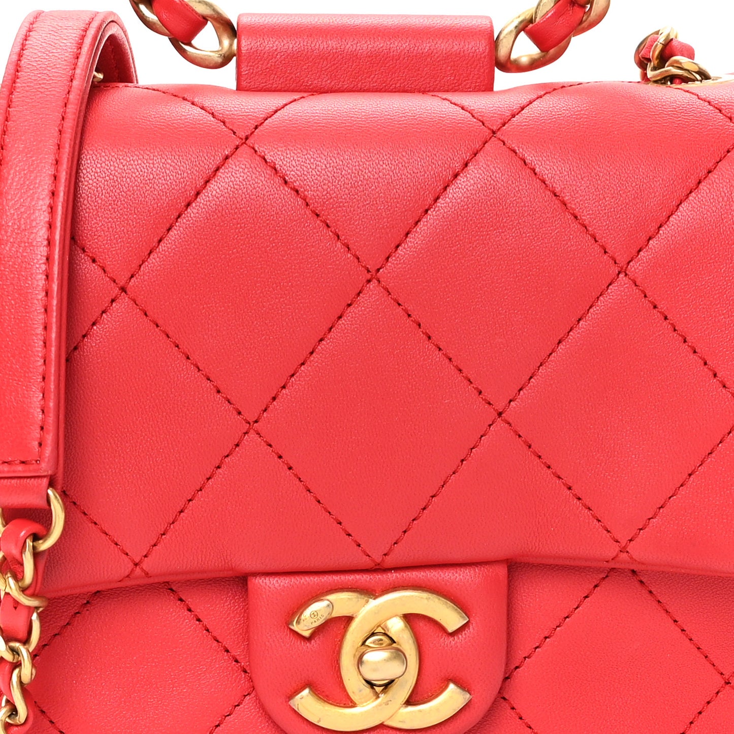 Lambskin Quilted Small Circular Handle Bag Brilliant Rouge