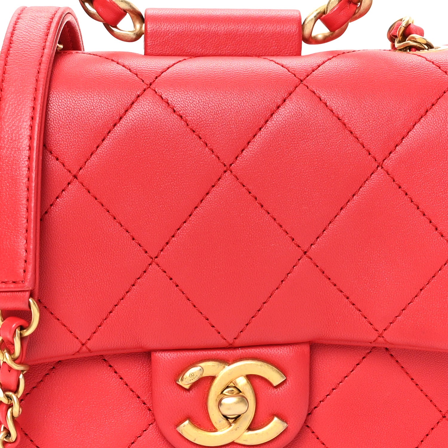 Chanel Lambskin Quilted Small Circular Handle Bag Brilliant Rouge 8 of 11