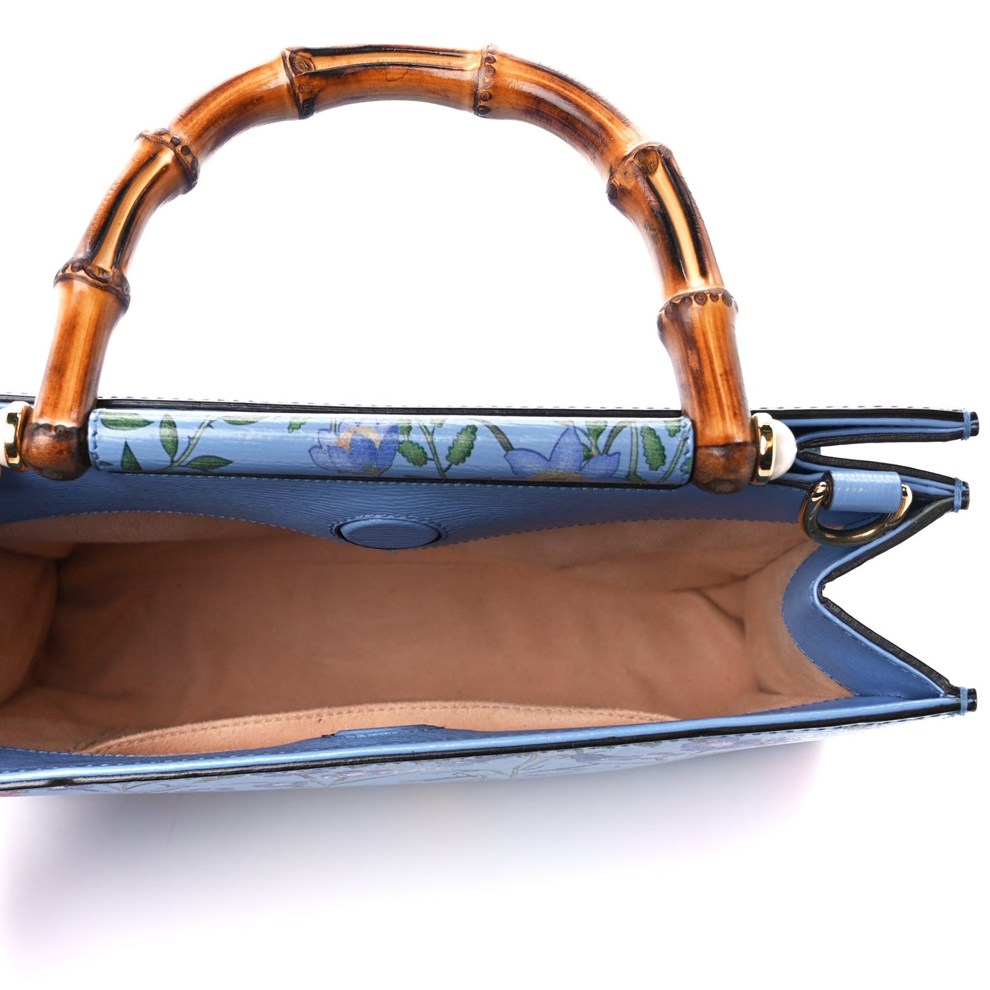 Calfskin Bamboo Web New Flora Small Nymphaea Top Handle Bag Azure