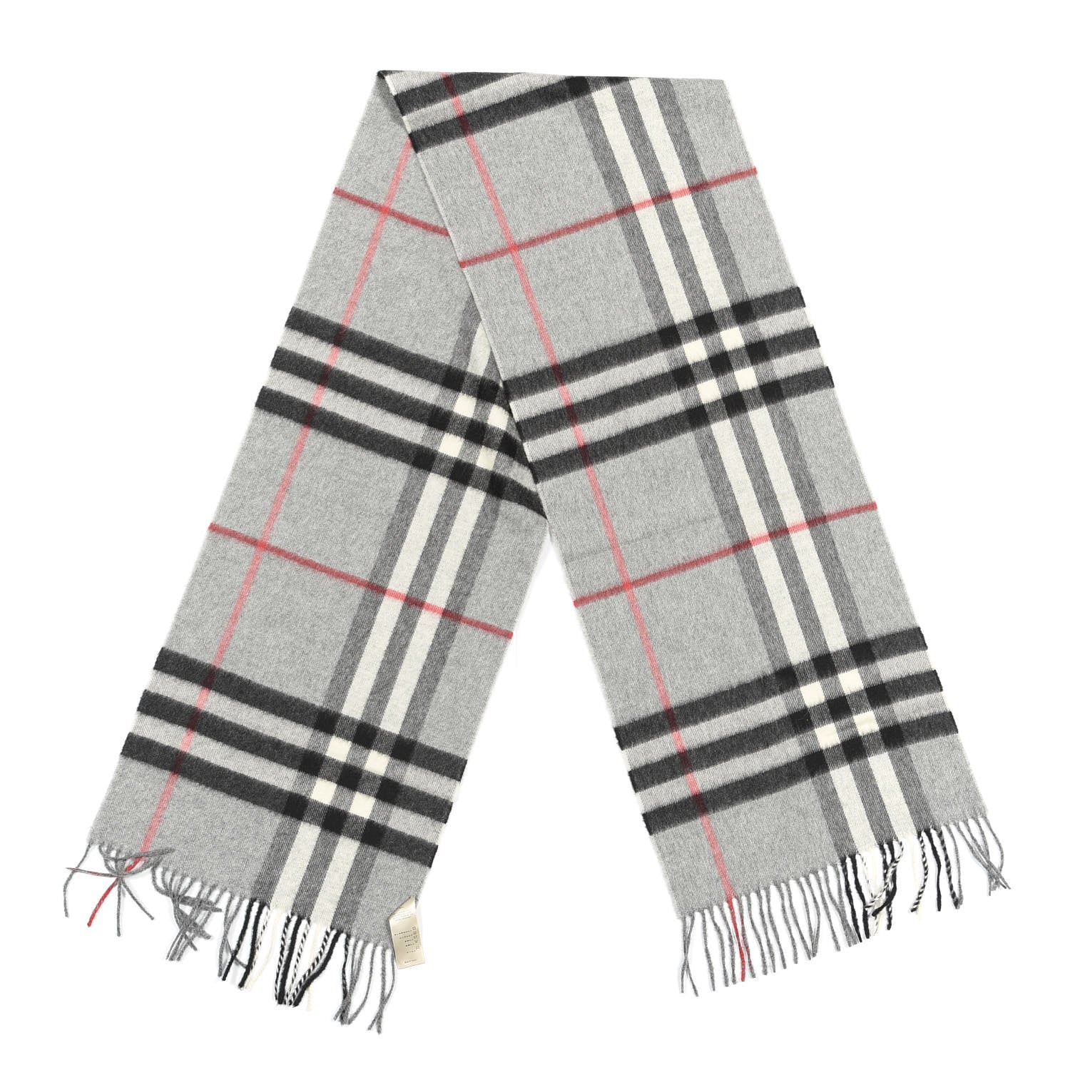 Burberry Cashmere Giant Check Fringe Scarf Grey 2 of 4