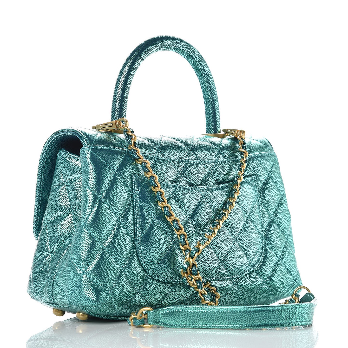Metallic Caviar Quilted Mini Coco Handle Flap Blue