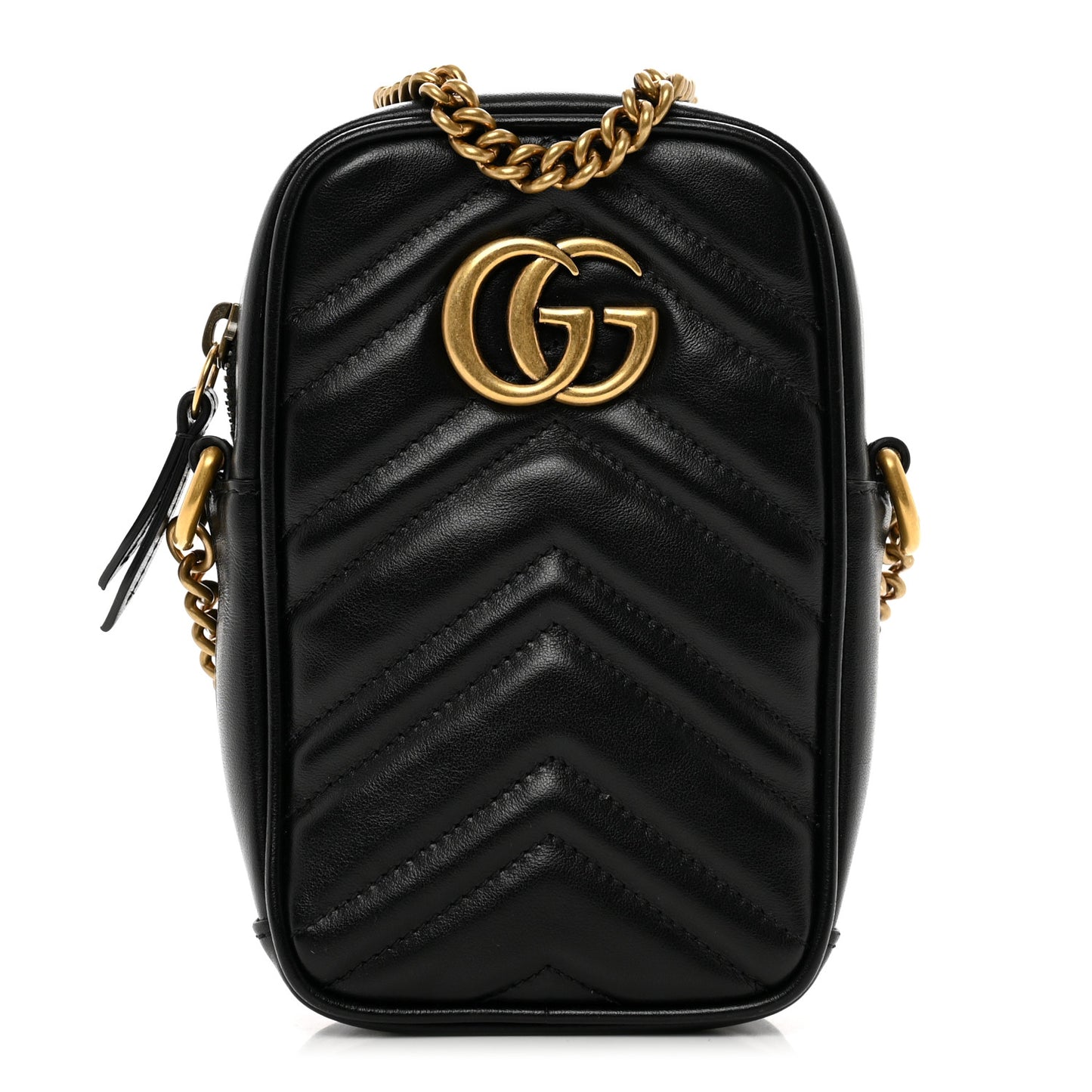 Calfskin Matelasse Mini GG Marmont Crossbody Bag Black
