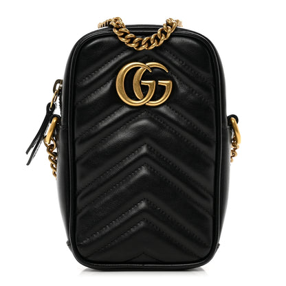 Gucci Calfskin Matelasse Mini GG Marmont Crossbody Bag Black 1 of 10