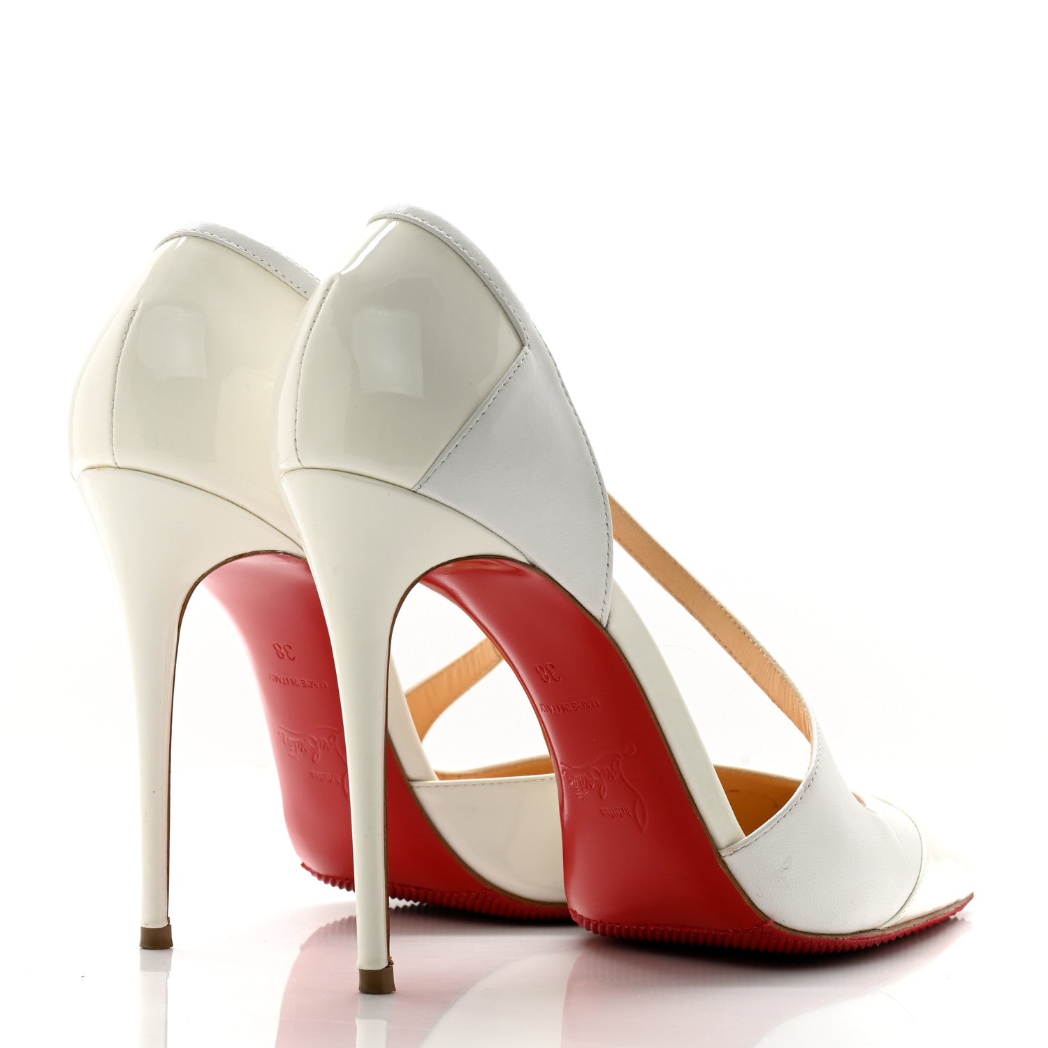 Christian Louboutin Patent Kid Round And Square 100 Pumps 38 Bianco 4 of 12