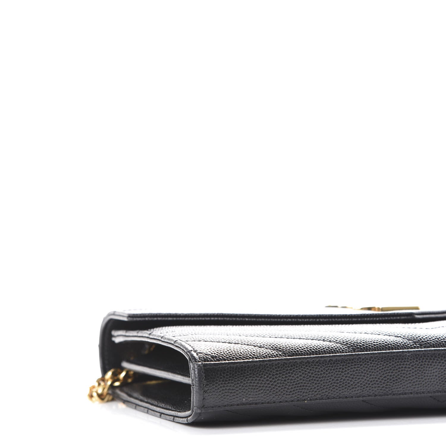 Saint Laurent Grain De Poudre Matelasse Chevron Monogram Chain Wallet Black 6 of 12
