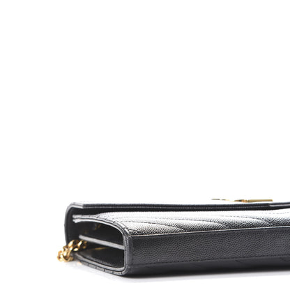 Saint Laurent Grain De Poudre Matelasse Chevron Monogram Chain Wallet Black 6 of 12