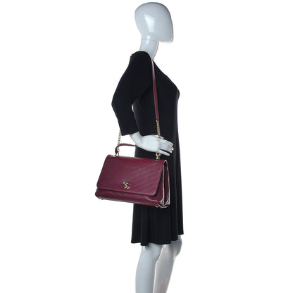 Chanel Grained Calfskin Stitched Chevron Medium Chic Top Handle Flap Red 2 of 10