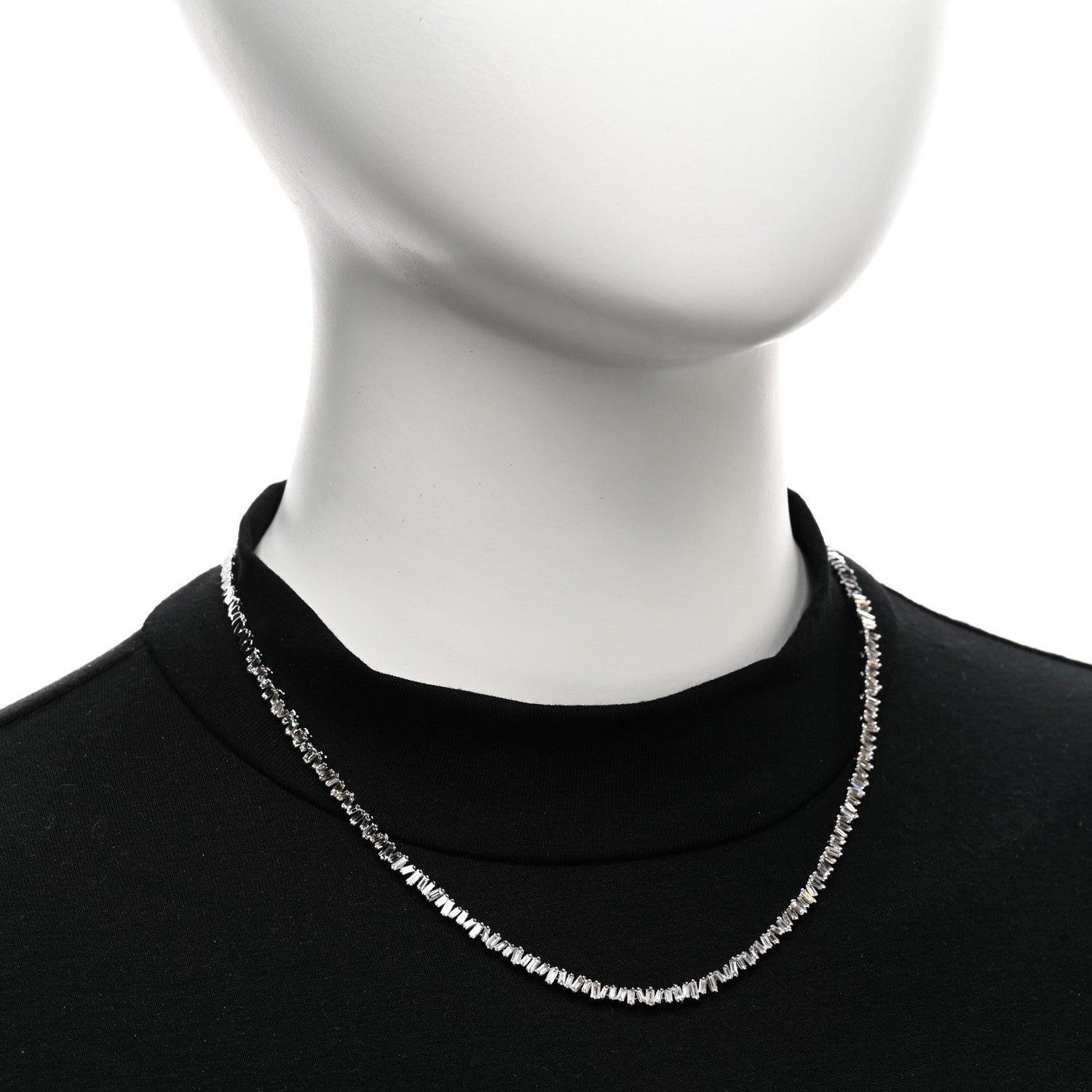 Suzanne Kalan 18K White Gold Diamond Mini Fireworks Baguette Tennis Necklace 2 of 4