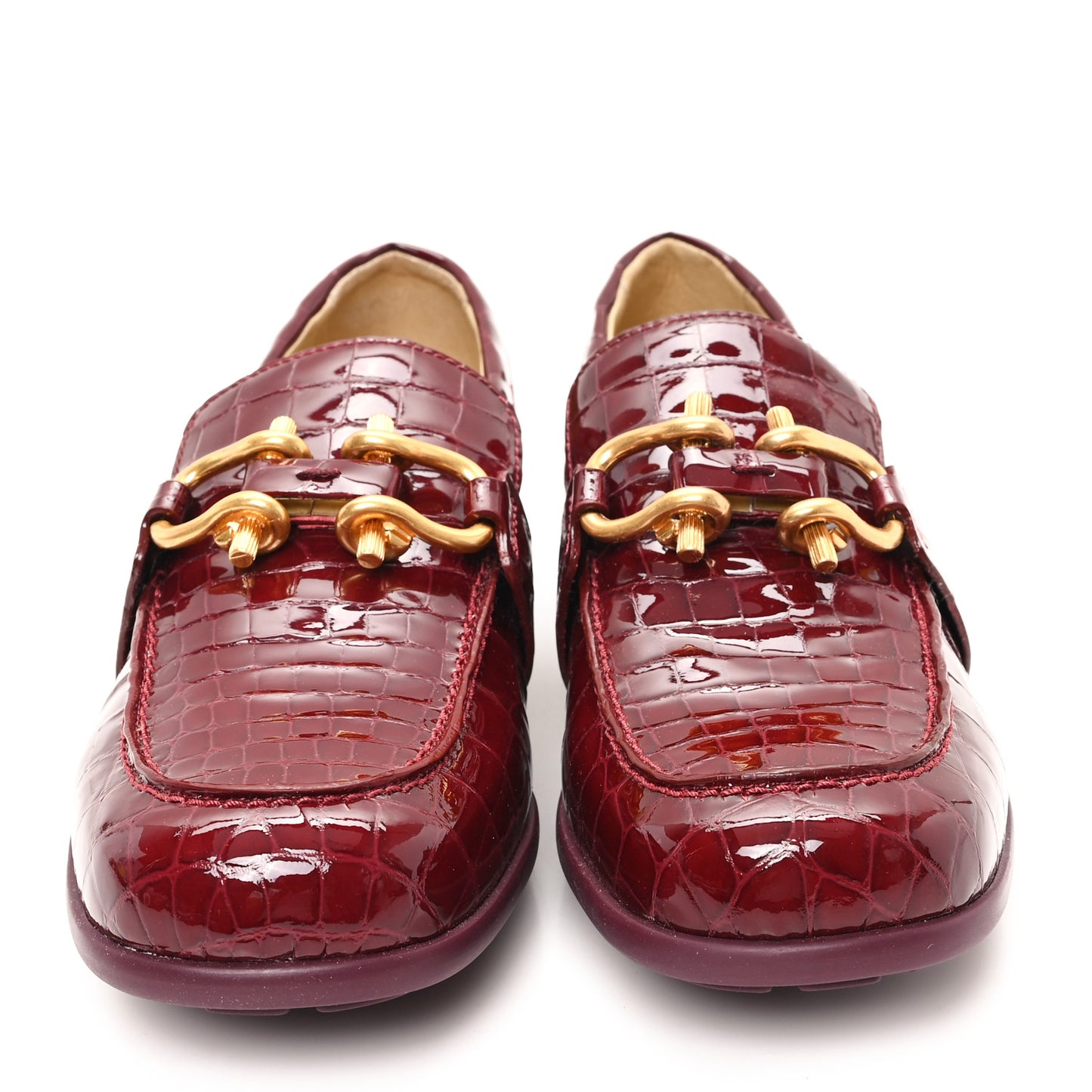 Glossy Calfskin Crocodile Embossed Monsieur Loafers 38.5 Cherry