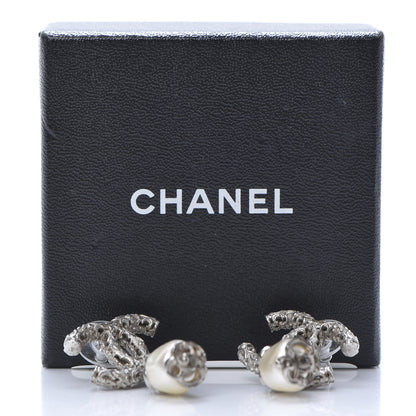 Chanel Pearl Textured CC Drop Earrings Silver 5 of 5