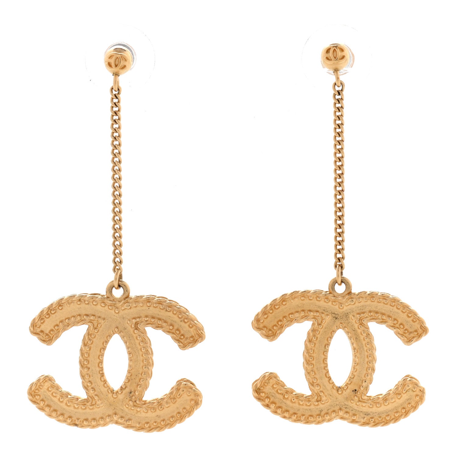 Chanel CC Drop Earrings Matte Gold 1 of 5