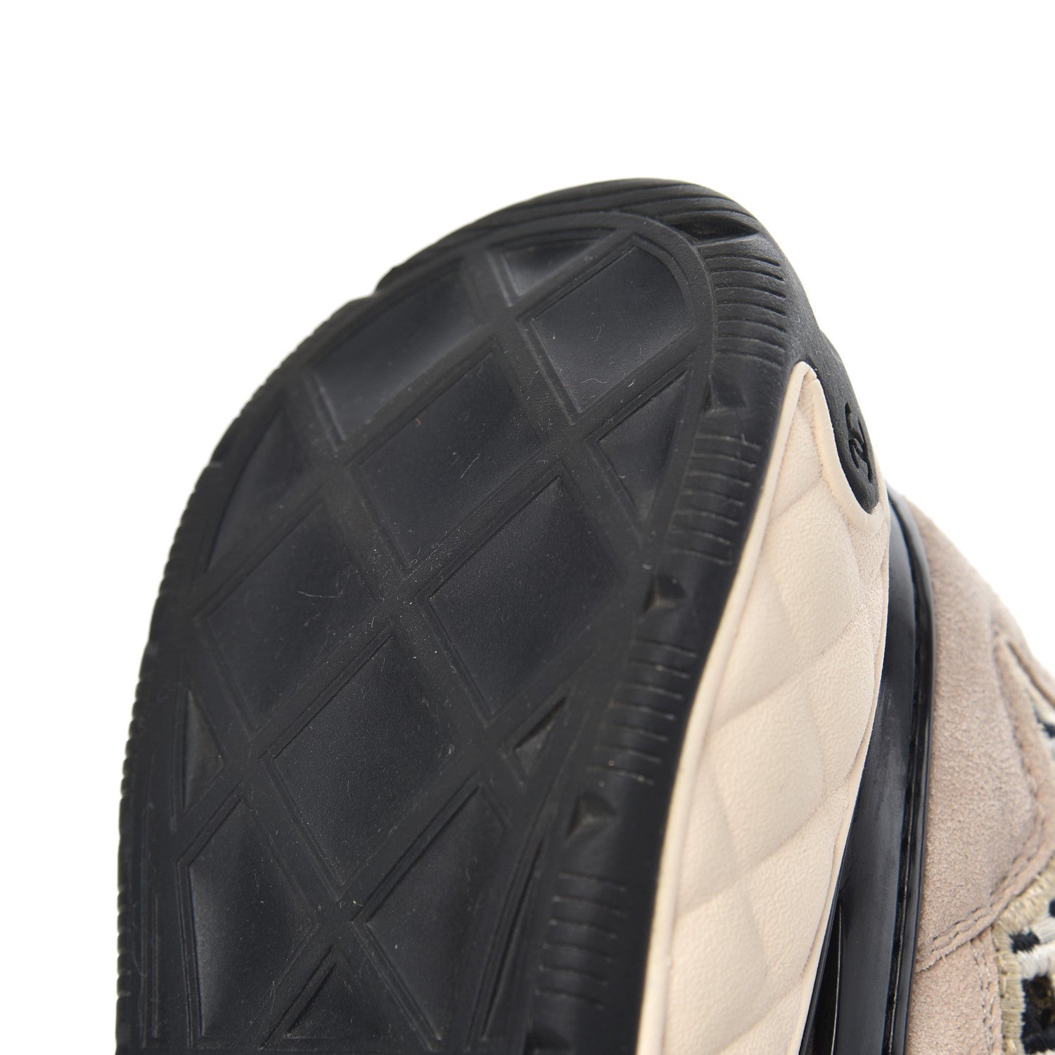 Chanel Suede Calfskin Embroidered CC Sneakers 38 Beige Black 14 of 18