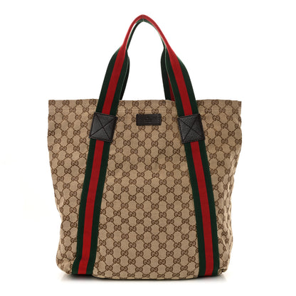 Gucci GG Monogram Medium Web Handle Vertical Tote Dark Brown 1 of 10