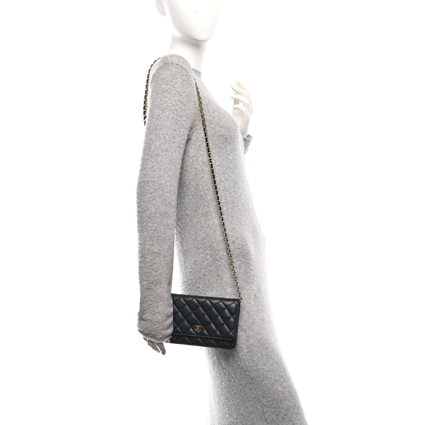 Lambskin Quilted Wallet On Chain WOC Black