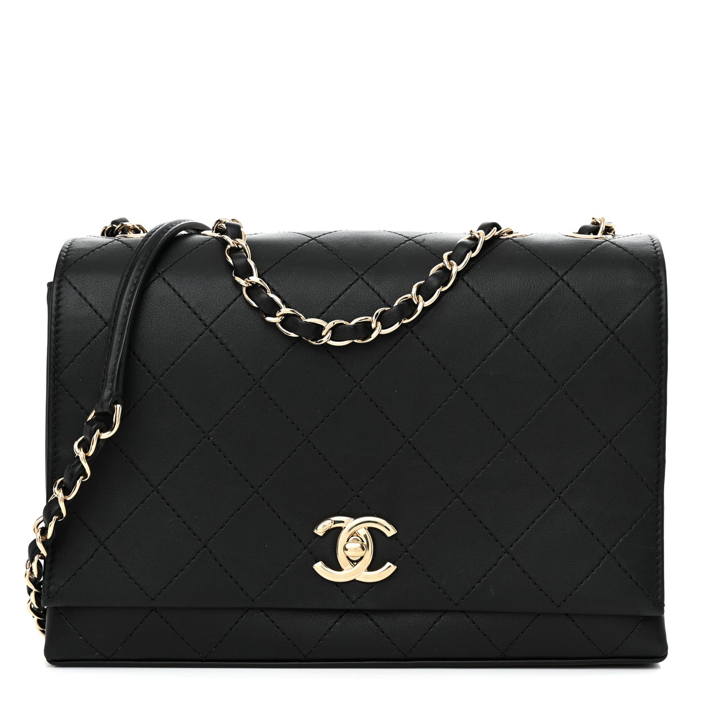 Calfskin Stitched Large Flap Black