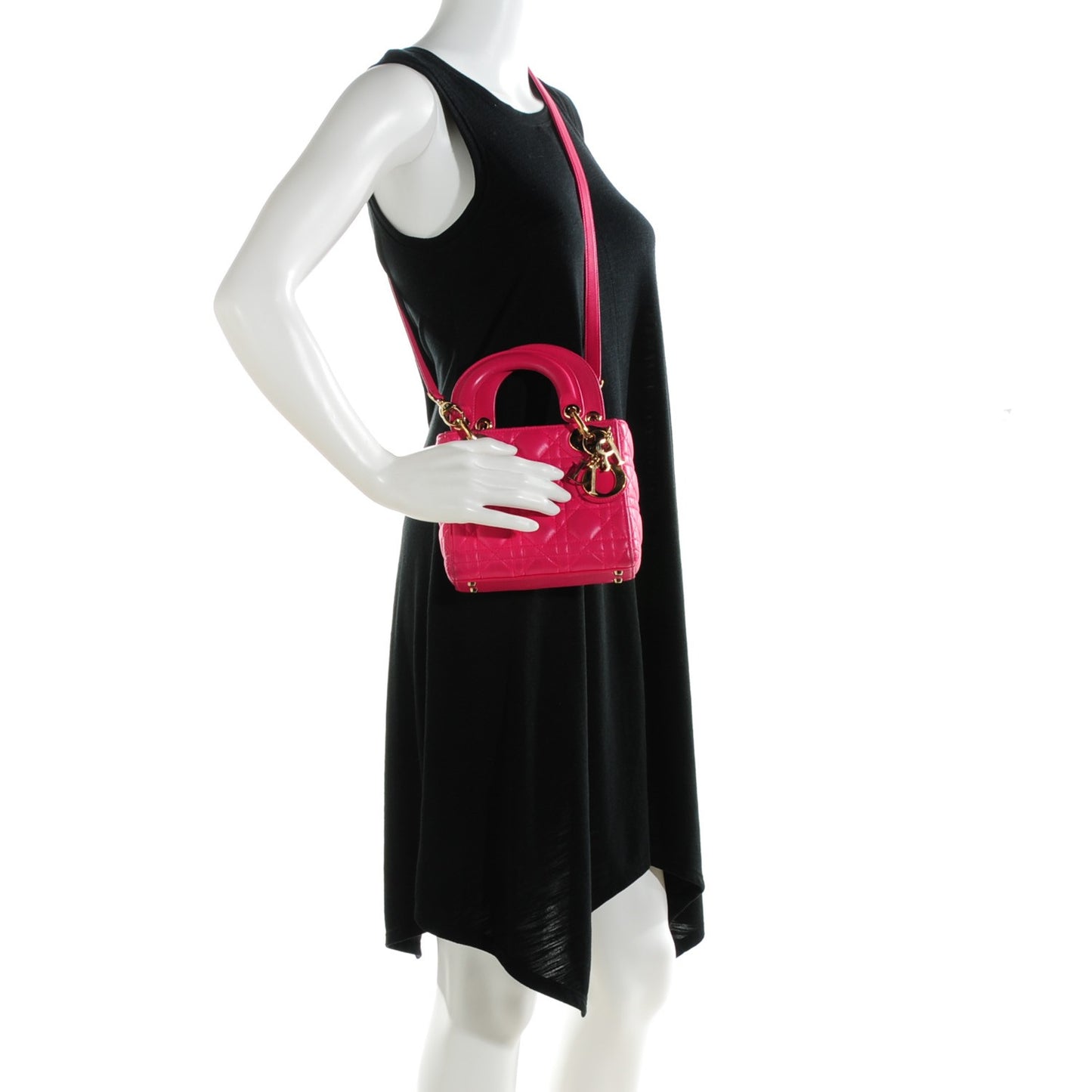 Lambskin Cannage Mini Lady Dior Fuchsia